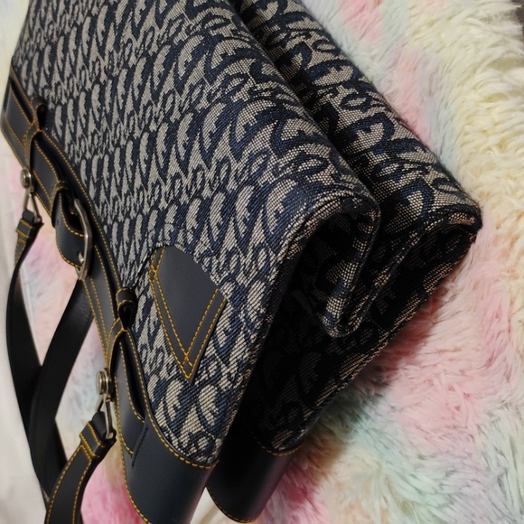 FIRM PRICE! Auth Dior Denim Navy Blue Oblique/Leather Vint Buckle Tote/Dust Bag - Picture 13 of 16